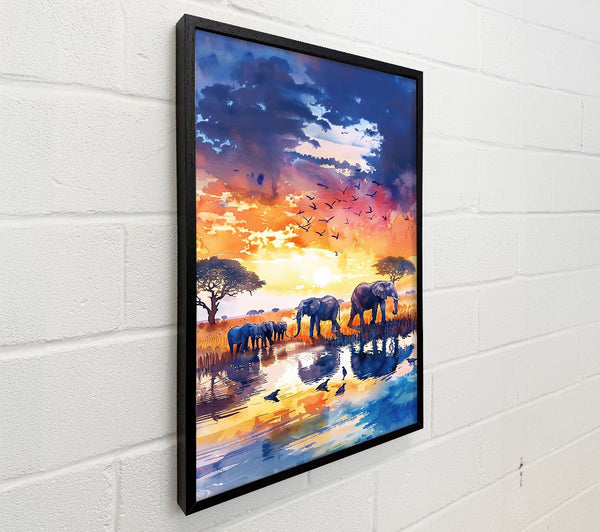 Blue Sunset Elephants