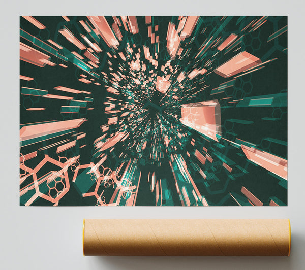 Coral Hexagon Tunnel Print