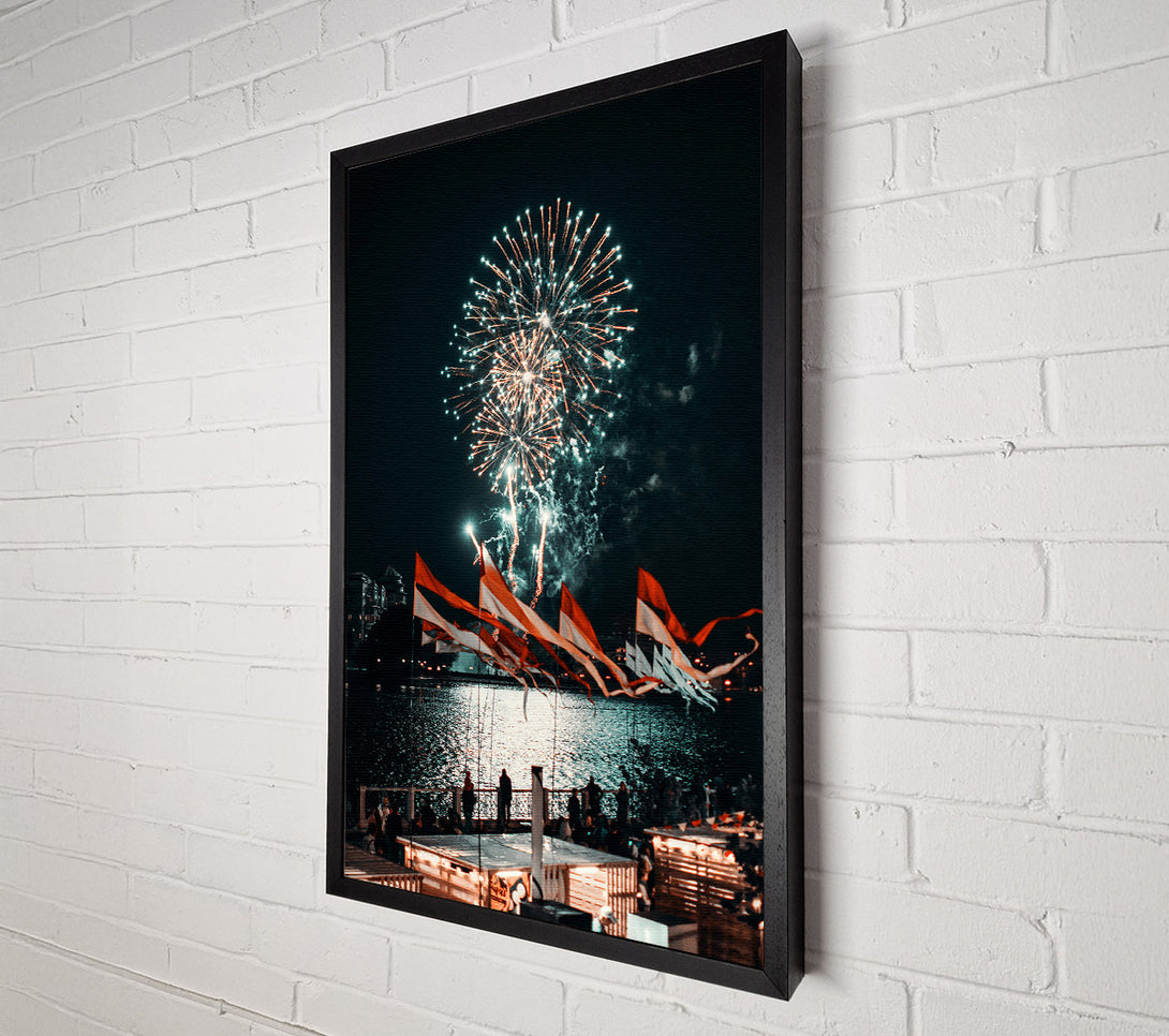  A Canvas Print of Teal Fireworks Celebration Canvas Wall Art