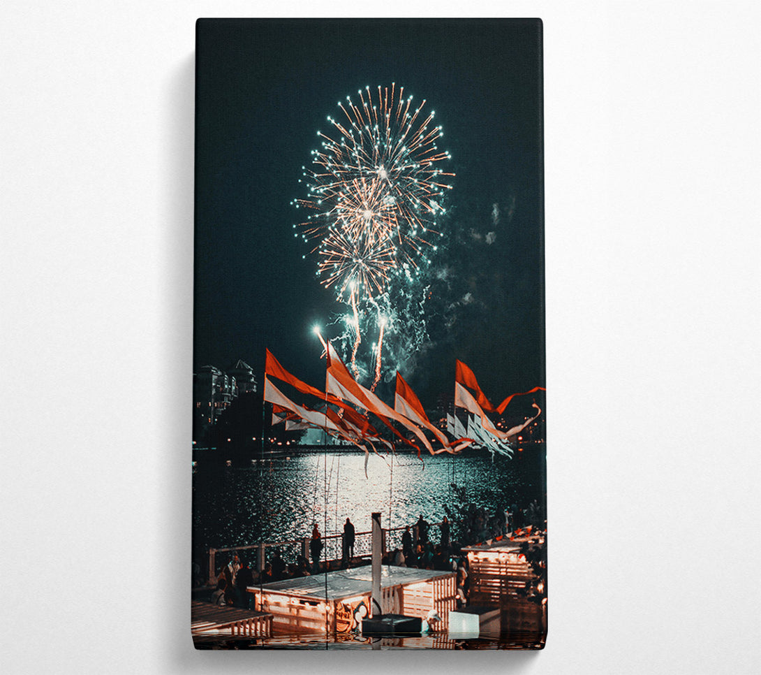  A Canvas Print of Teal Fireworks Celebration Canvas Wall Art