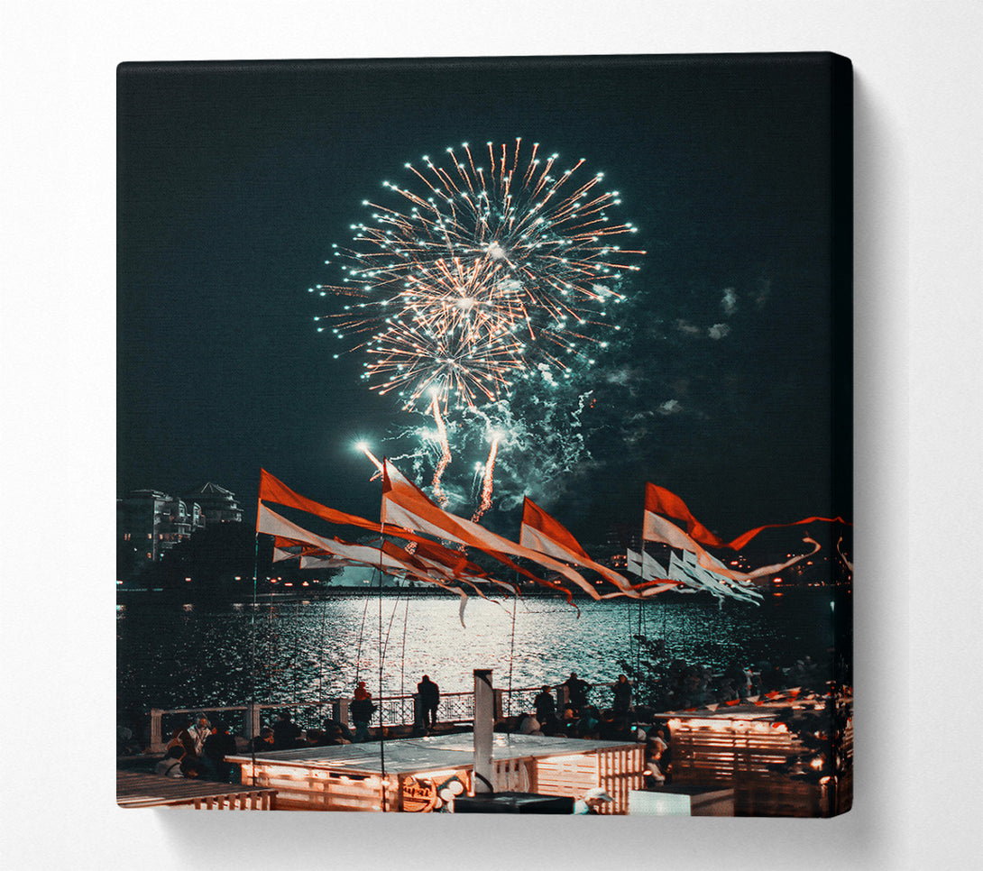  A Canvas Print of Teal Fireworks Celebration Canvas Wall Art
