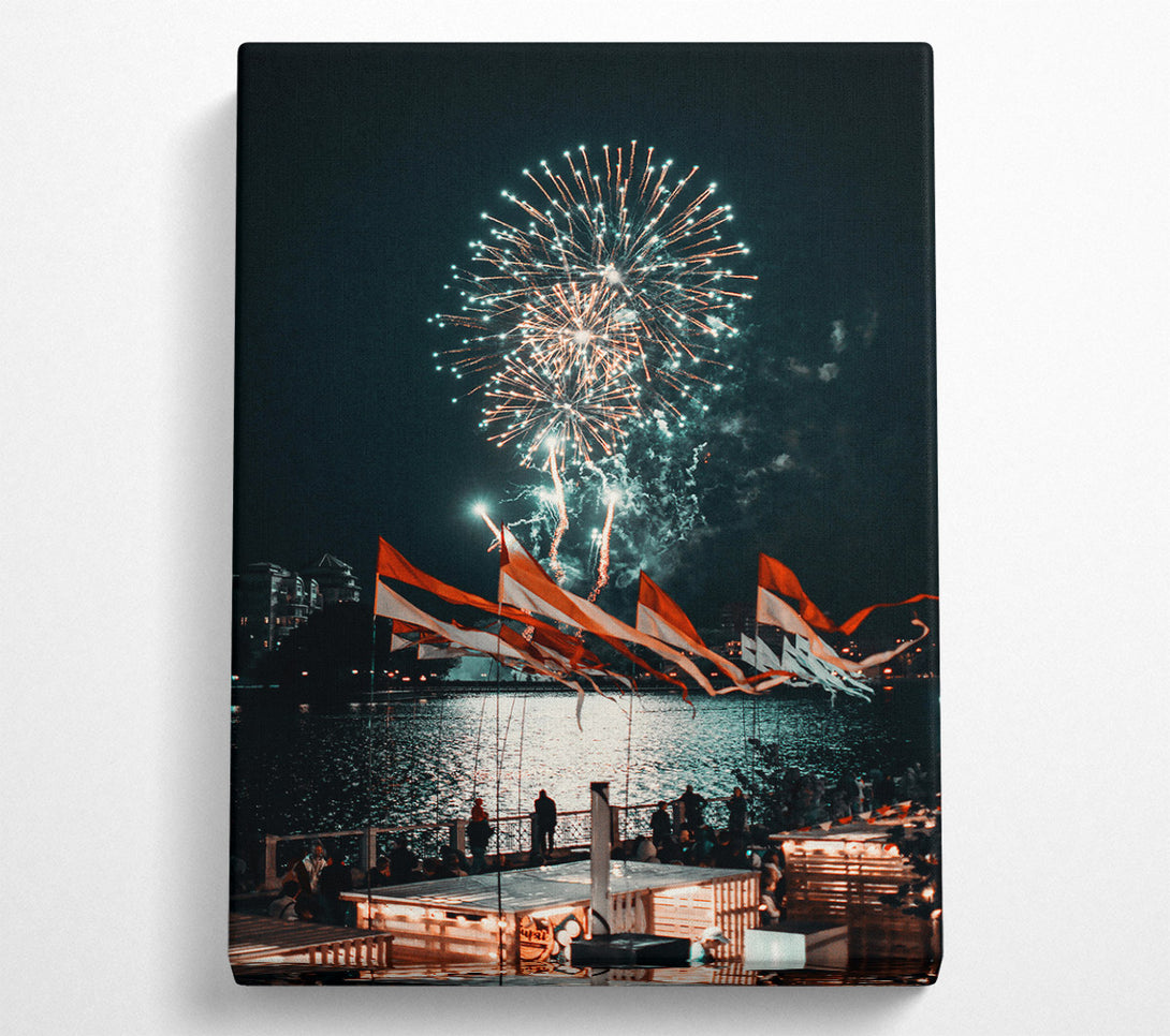  A Canvas Print of Teal Fireworks Celebration Canvas Wall Art