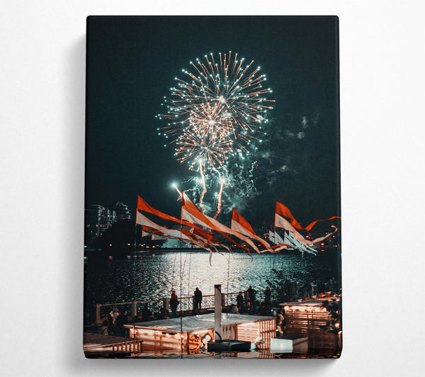  A Canvas Print of Teal Fireworks Celebration Canvas Wall Art