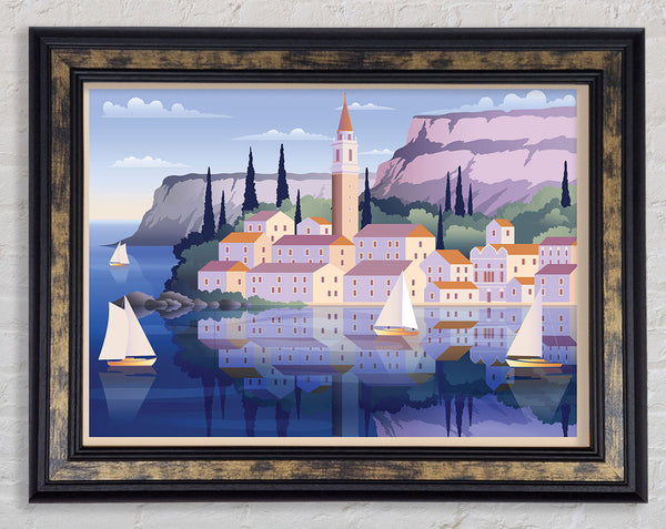 Boats On The Coastal Town Framed Print