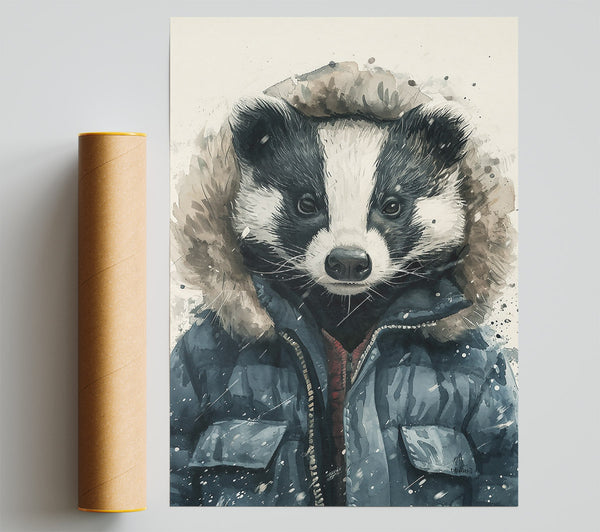 Blue Badger In Winter Giclee Print