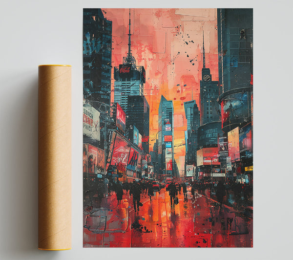 Crimson Cityscape Glow Print