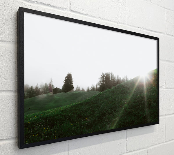 Green Sunbeams Through Hills
