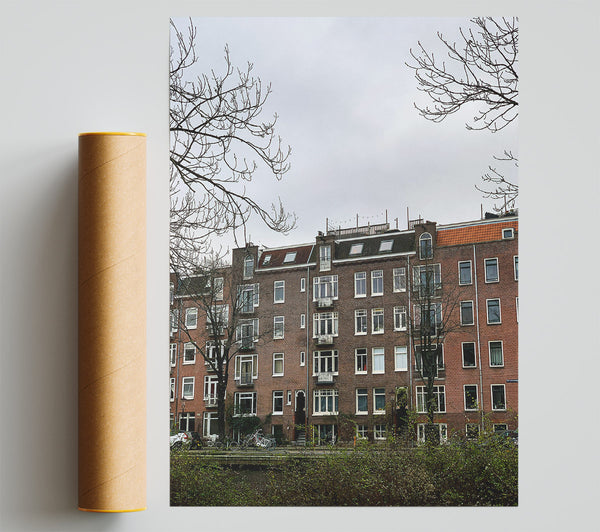 Brick Building In The Mist Print