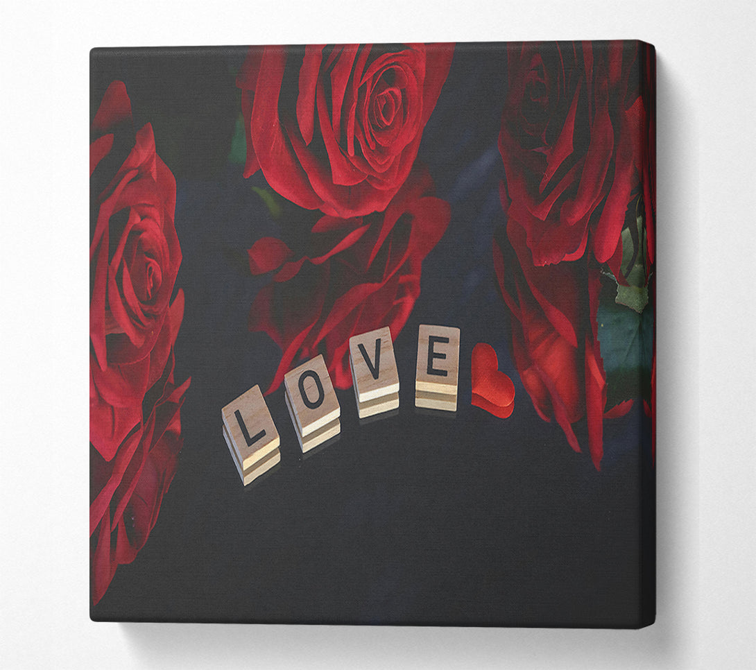  A Canvas Print of Crimson Love Spelled Out Canvas Print