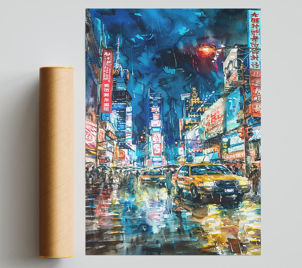 Blue City Rain Giclee Print