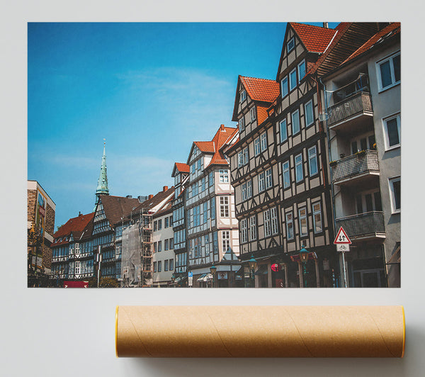 Brown Timbered Town Square Poster