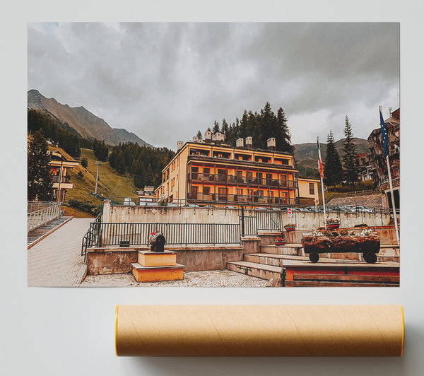 The Orange Mountain Lodge Giclee Print