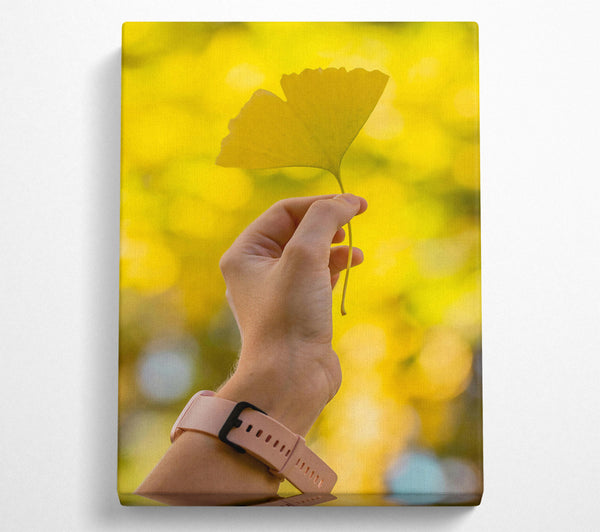  A Canvas Print of Golden Leaf And Hand Canvas Wall Art