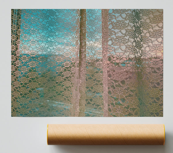 Pale Blue Lace Curtain Poster