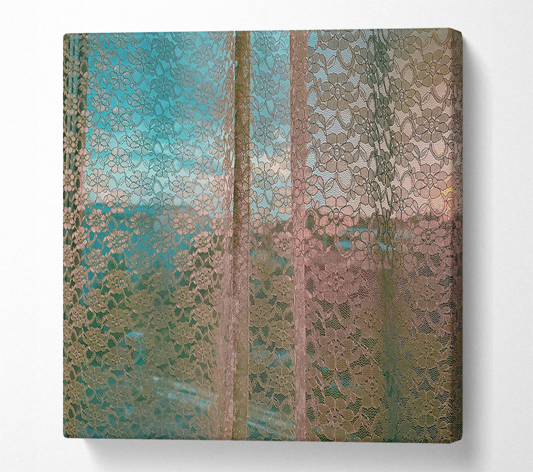  A Canvas Print of Pale Blue Lace Curtain Canvas Print