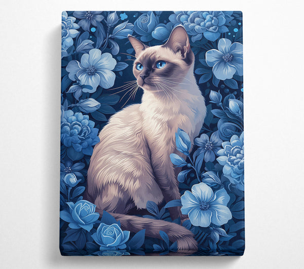  A Canvas Print of Blue Floral Feline Canvas Print