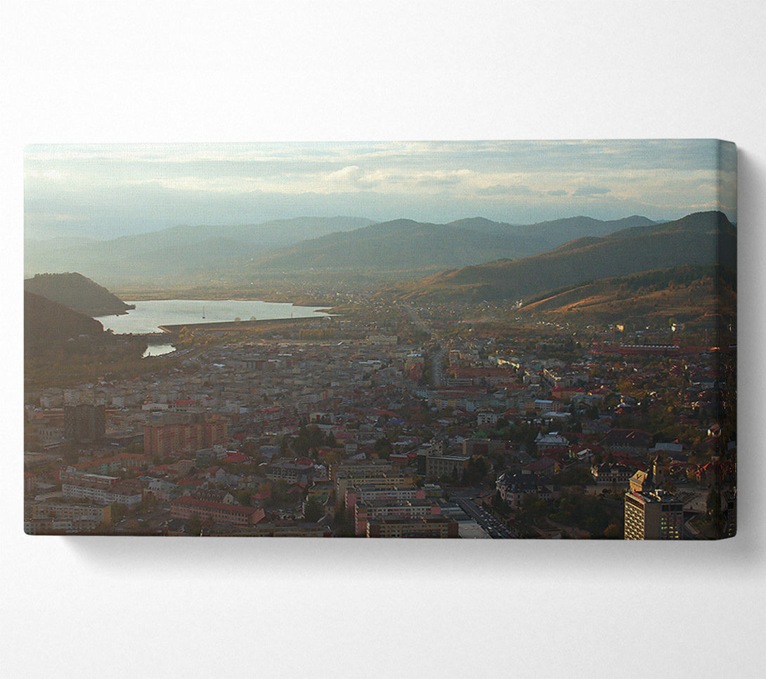  A Canvas Print of Golden Mountain Cityscape Canvas Wall Art