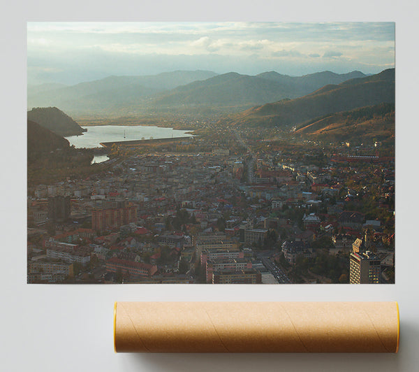 Golden Mountain Cityscape Print