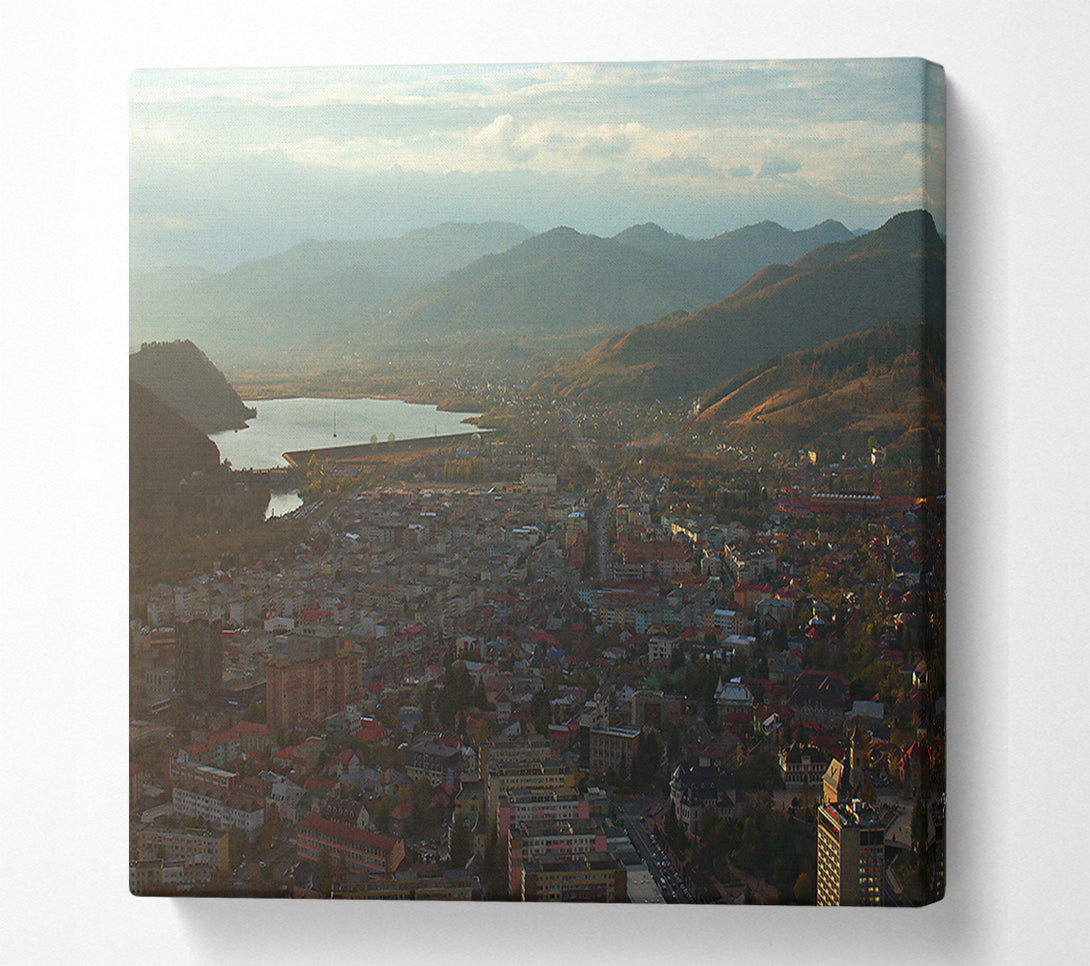  A Canvas Print of Golden Mountain Cityscape Canvas Wall Art