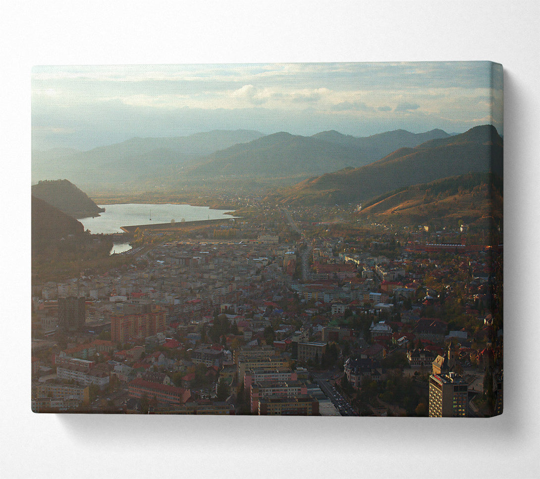  A Canvas Print of Golden Mountain Cityscape Canvas Wall Art