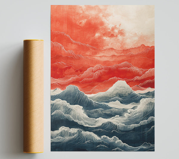 Crimson Waves Crashing Print