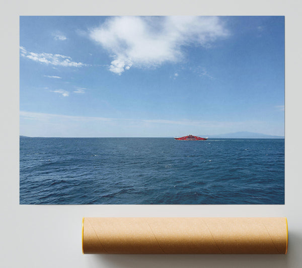 Red Vessel On Blue Sea Print