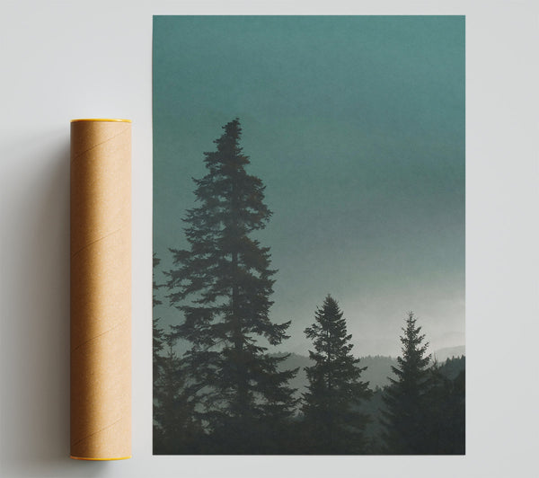 Teal Forest Silhouette Giclee Print
