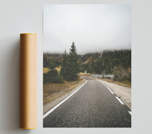 Grey Road Through Fog Print