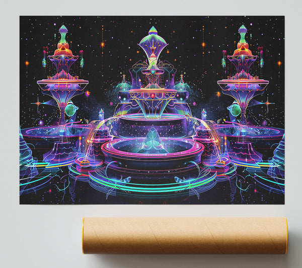 Neon Cosmic Fountains Print