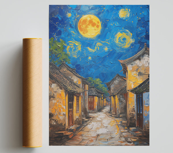 Yellow Moonlit Alleyway Giclee Print