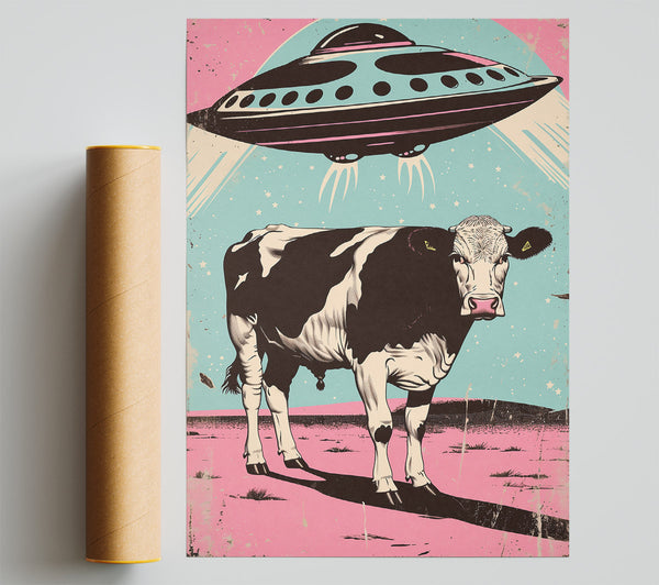 Pink Ufo Over Cow Print