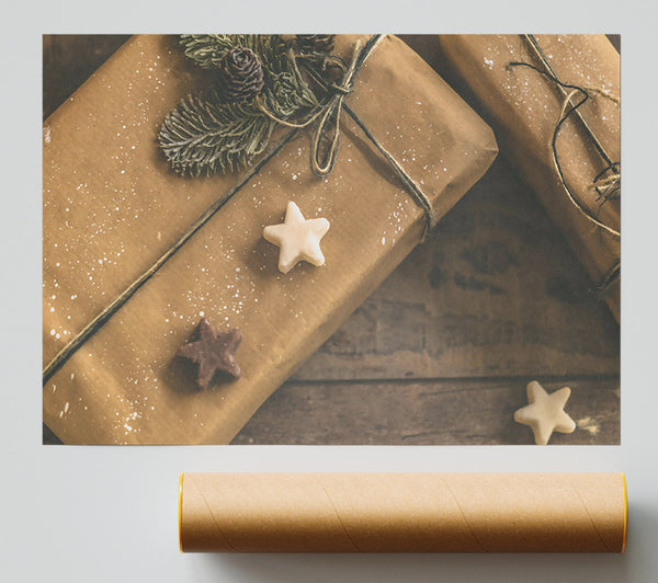 Brown Festive Stars Print