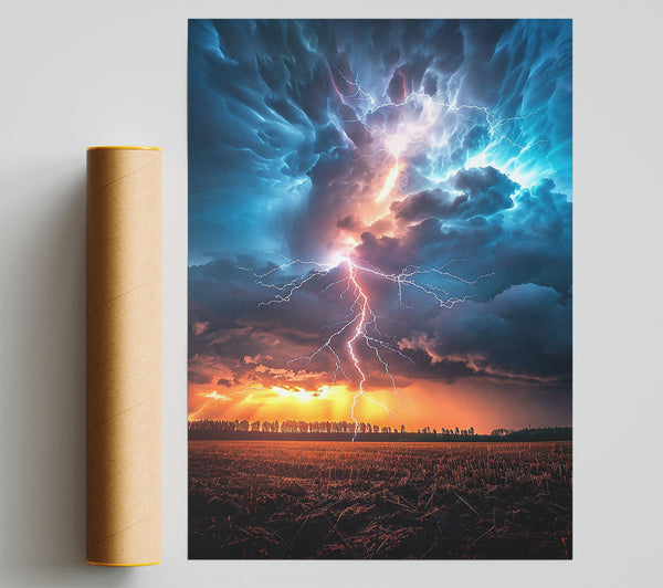 Orange Sky Lightning Strike Poster