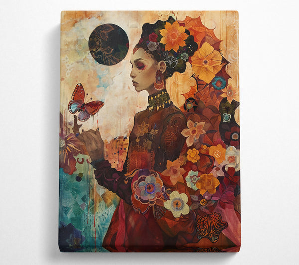  A Canvas Print of Crimson Bloom And Butterfly Canvas Wall Art
