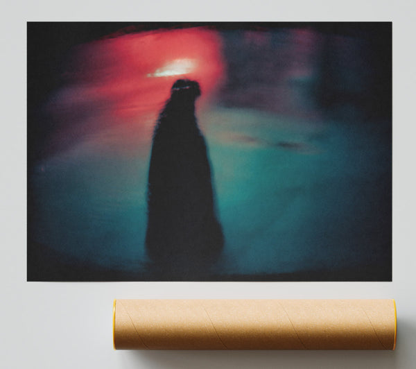 Teal Silhouette In Red Giclee Print