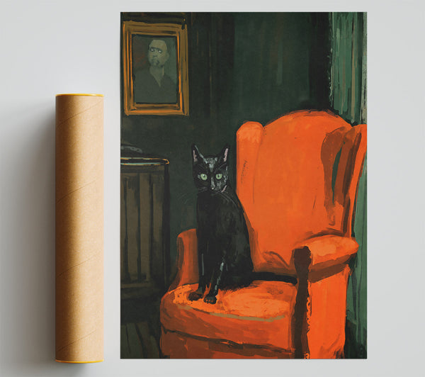 Orange Chair Black Cat Poster