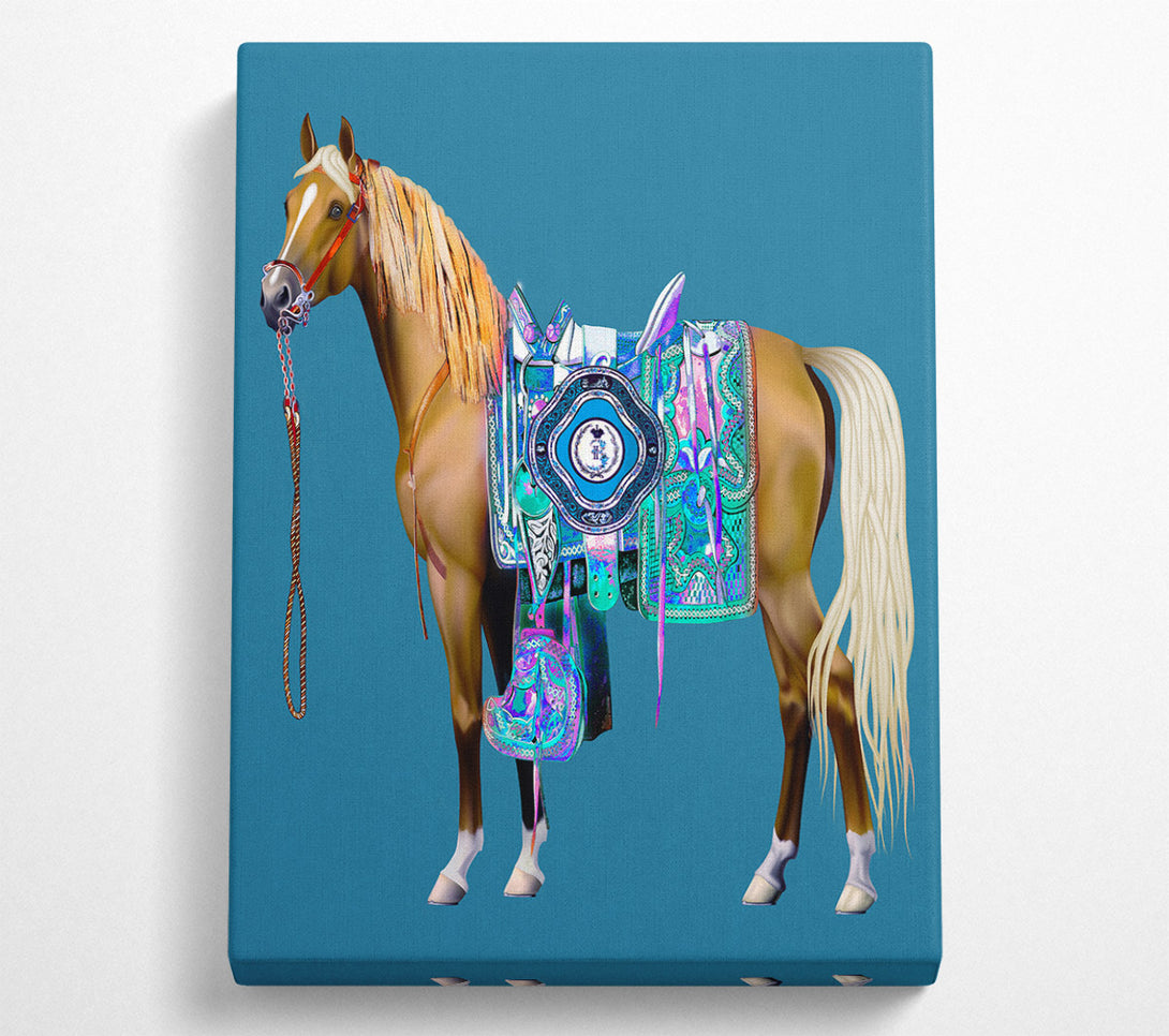  A Canvas Print of Brown Horse With Colourful Gown Canvas Wall Art