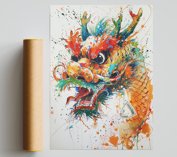 Orange Splashes Dragon Print