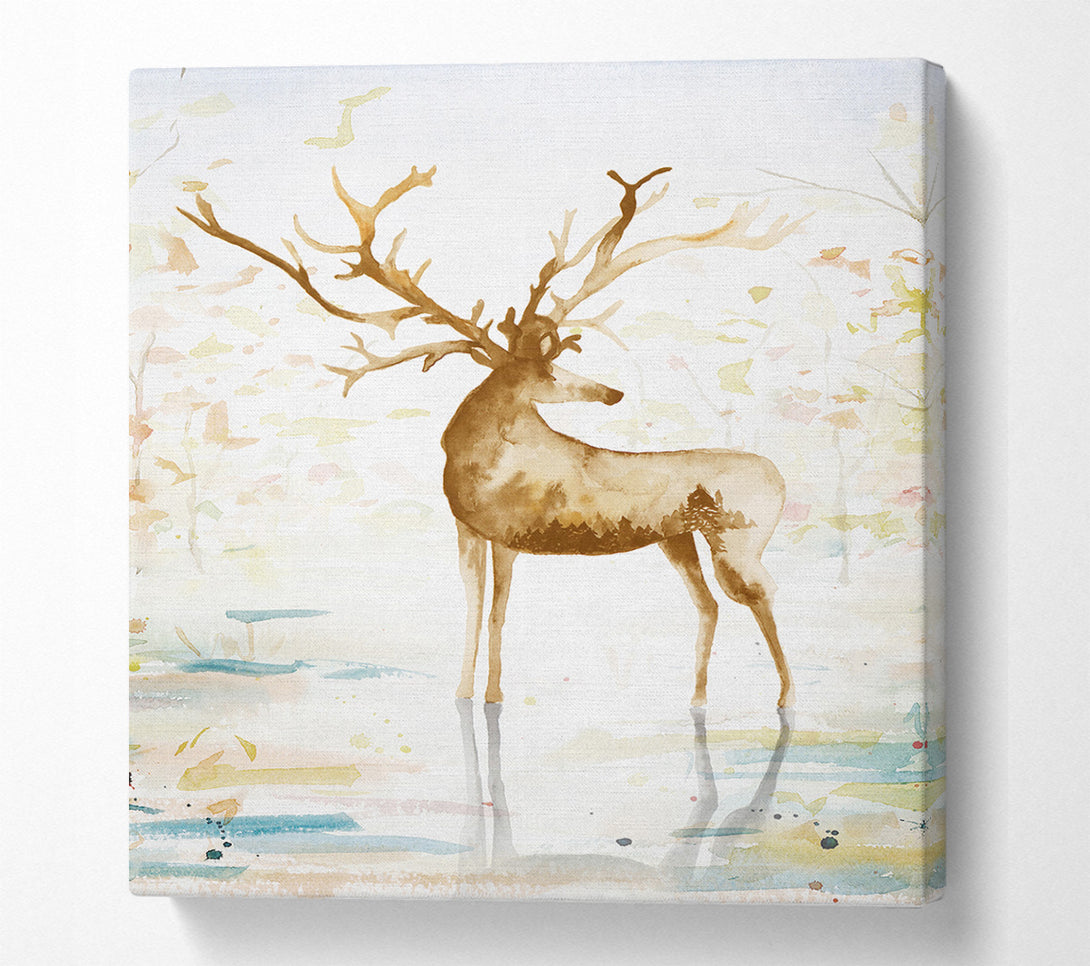  A Canvas Print of Brown Stag Watercolour Canvas Wall Art