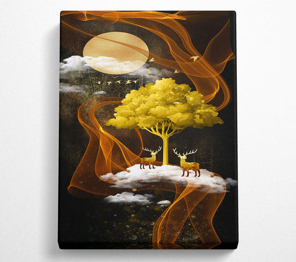  A Canvas Print of Brown Swirls With Gold Tree Canvas Print