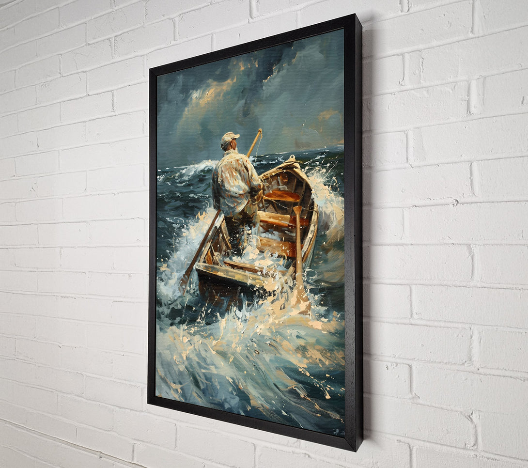  A Canvas Print of Blue Boat In Stormy Sea Canvas Wall Art