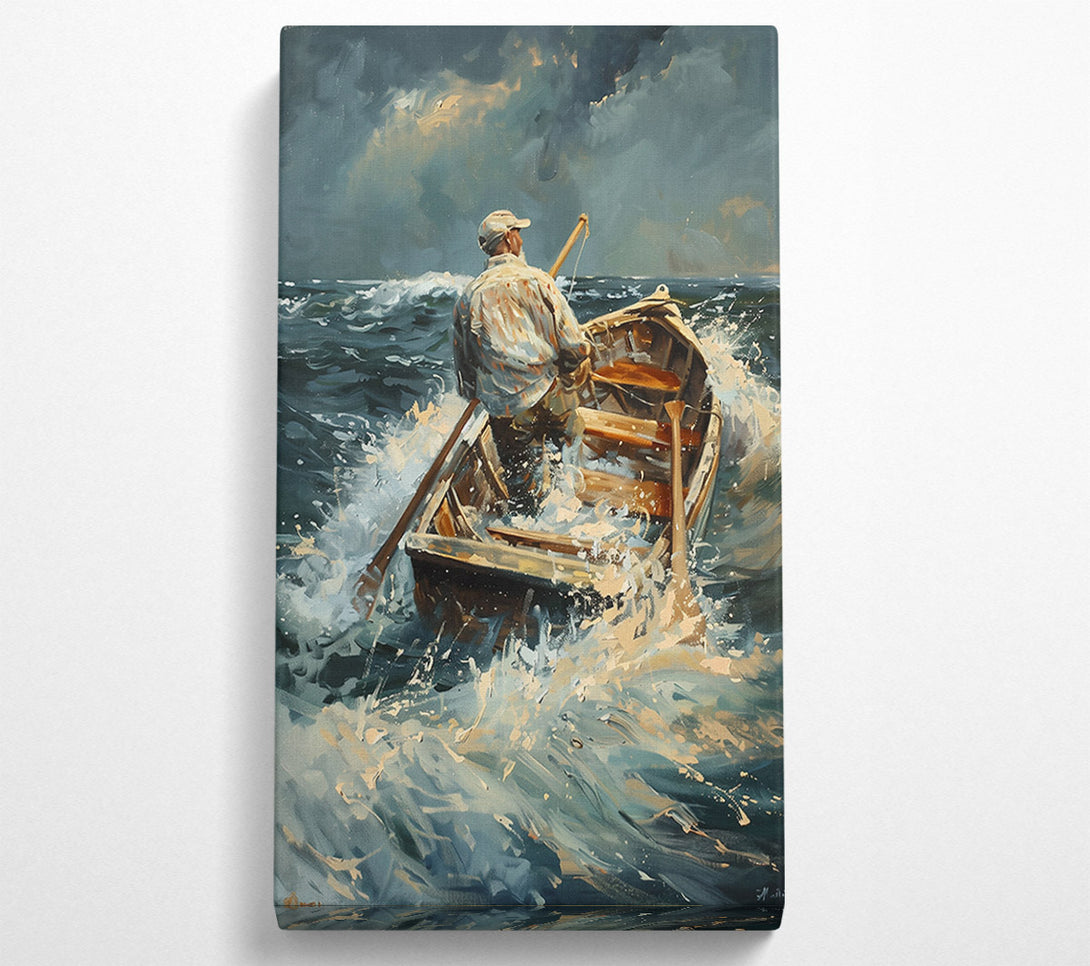  A Canvas Print of Blue Boat In Stormy Sea Canvas Wall Art