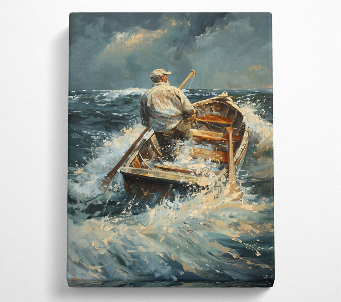  A Canvas Print of Blue Boat In Stormy Sea Canvas Wall Art