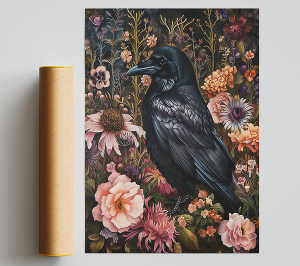Black Raven In Bloom Print