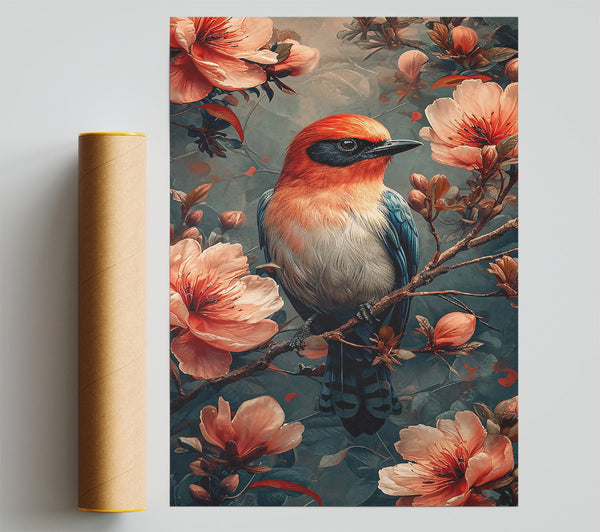 Crimson Bird And Blooms Print