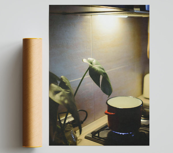 Red Pot And Green Leaf Print