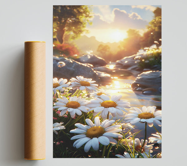 Golden Daisies In Stream Giclee Print