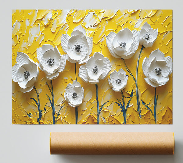 Yellow Blooms In White Print