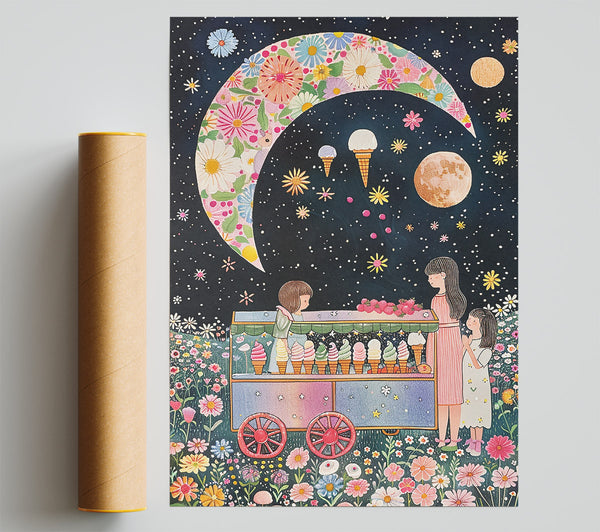 Pink Moon Ice Cream Cart Poster