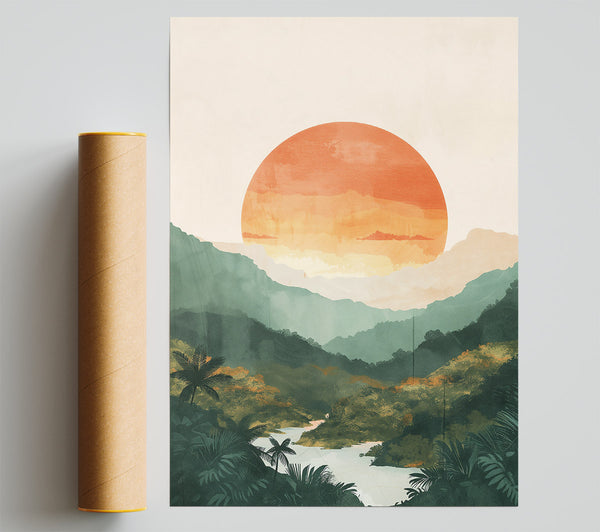 Sunset Over Green Hills Poster